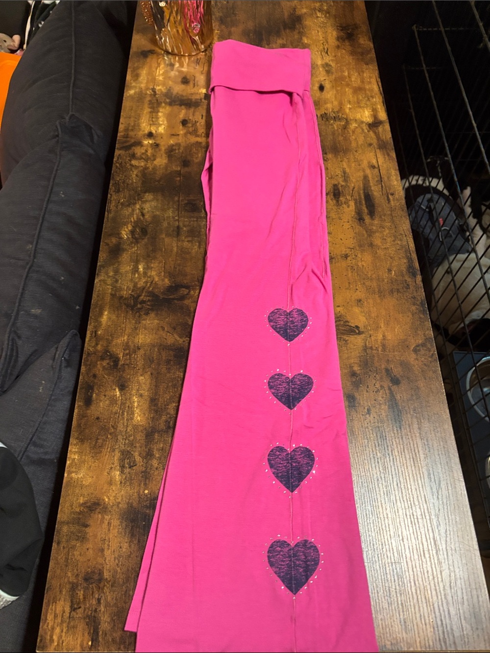 PINK Victoria's Secret Hot Pink flare Pants with Blue Heart Accents